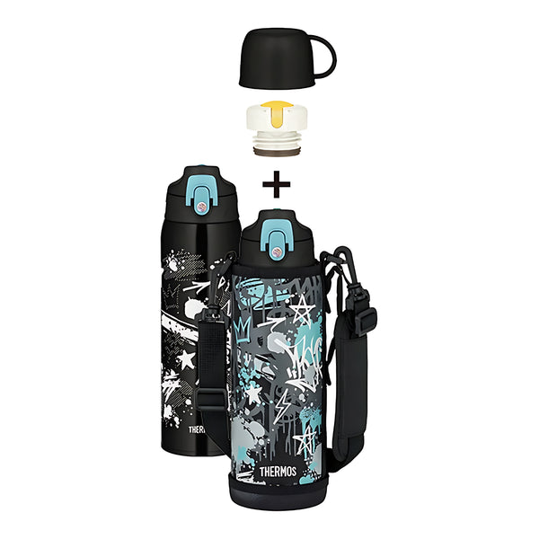THERMOS Vacuum Insulated 2-Way Bottle Black Aqua