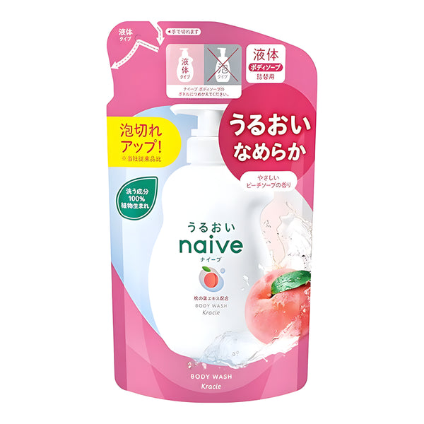 KRACIE Naive Body Soap Peach Leaf Refill Peach Scent