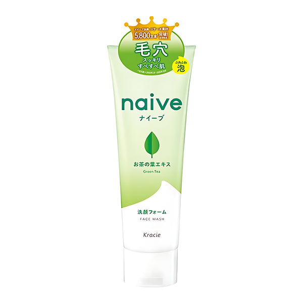 Kracie naive Facial Wash Foam (Green Tea Leaf Extract), 130g