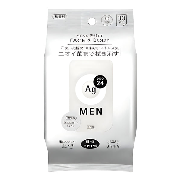 SHISEIDO AG Deo 24 Men's Sheet Face & Body Unscented 30 Sheets
