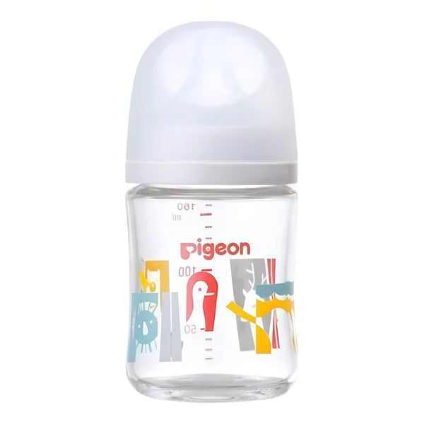 Pigeon Bonyu Jikkan Heat-Resistant Glass Baby Bottle 160ml (0+ Months) Zoo Design