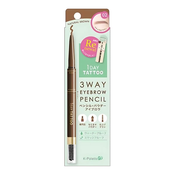 K-Palette 1DAY TATTOO 3WAY Eyebrow Pencil 02 Natural Brown