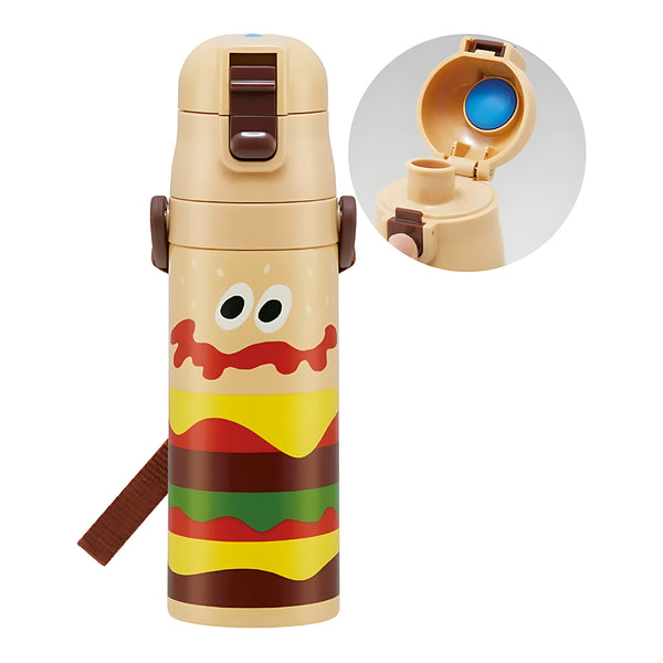 SKATER One-Touch Stainless Steel Kids' Bottle Mini Size with Strap BURGER CONX