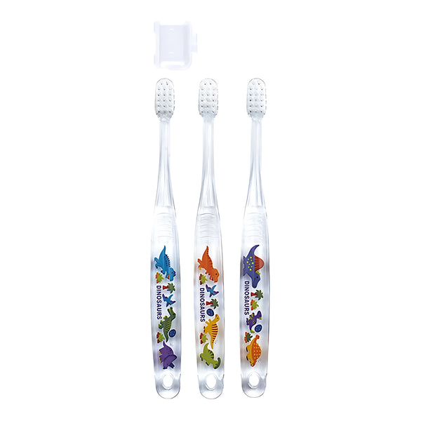 SKATER Dinosaur Clear Toothbrush 3-Piece Set
