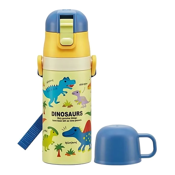 SKATER Kids' 2-Way Water Bottle One-Touch & Cup Dinosaur