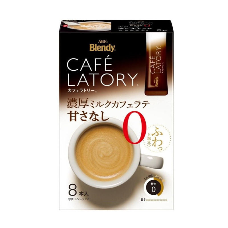 AGF Blendy Cafe Latory Stick Rich Milk Cafe Latte No Sugar, 11.3g x 8 Sticks