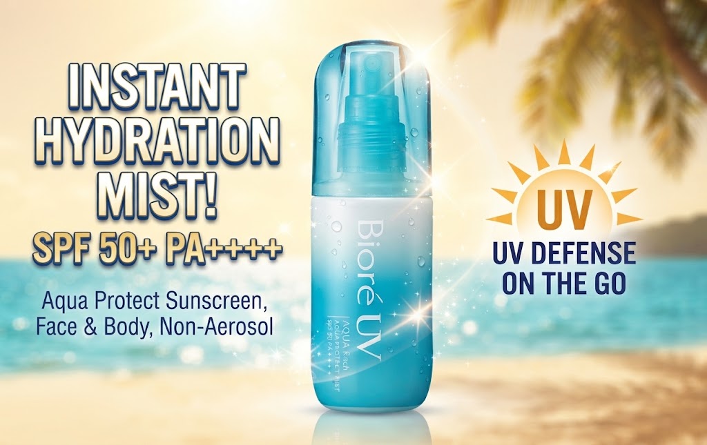 Biore UV Aqua Rich Watery Essence sunscreen bottle on a light background