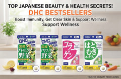 FANCL Perfect Slim, Shinnippai Probiotic Green Juice, DHC Multivitamin, Earth Collagen Jelly, and DHC Nattokinase featured in a Smikie Japan daily wellness roundup