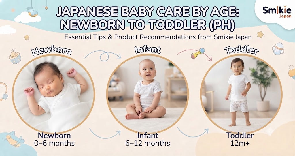 Japanese baby-care essentials by age - newborn to toddler skincare, heat-rash, bug-bite and oral care (PH)