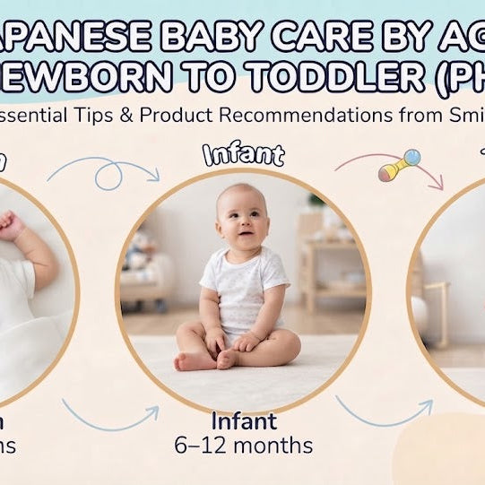 Japanese baby-care essentials by age - newborn to toddler skincare, heat-rash, bug-bite and oral care (PH)