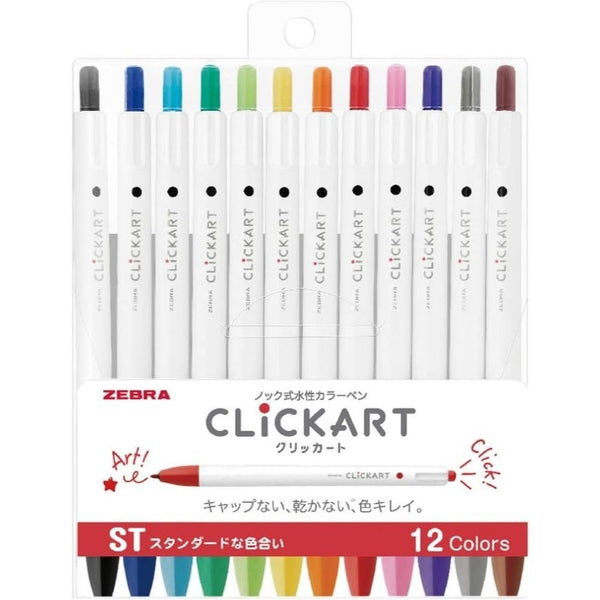 ZEBRA ClickArt Water-Based Marker Pen 0.6mm 12-Color Set ST Standard