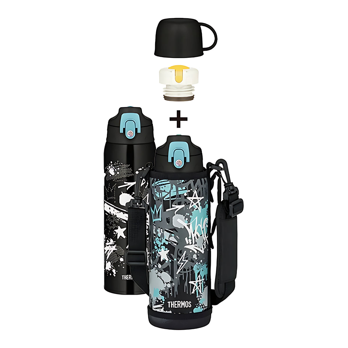 THERMOS Vacuum Insulated 2-Way Bottle Black Aqua