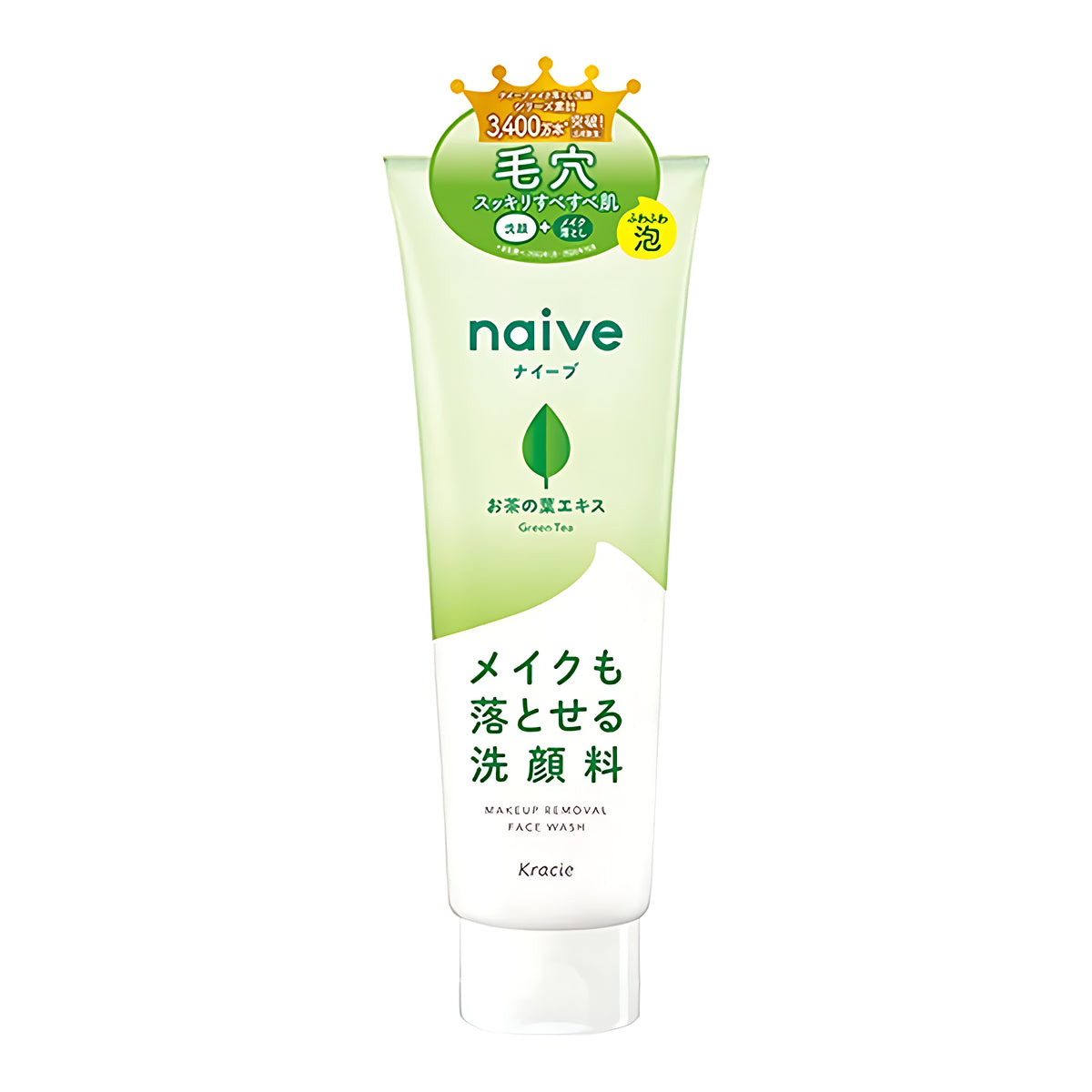 Kracie naive Makeup Remover Facial Wash Foam (Green Tea Leaf Extract), 200g