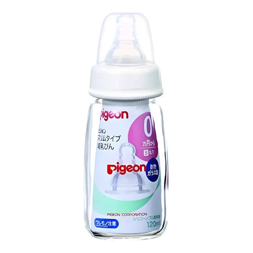 Pigeon Slim-Neck Heat-Resistant Glass Baby Bottle 120ml (0+ Months, S Nipple)
