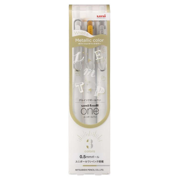 uni uni-ball One Creative Color Gel Pen 0.5mm White Gold Silver 3 Color Set