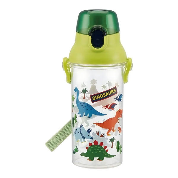 SKATER Kids' One-Touch Plastic Direct-Drinking Clear Bottle Dinosaur
