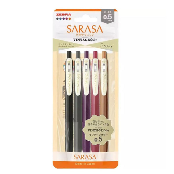ZEBRA Sarasa Clip Gel Pen 0.5mm Vintage Color Additional 5-Color Set