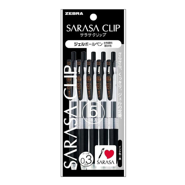 ZEBRA Sarasa Clip Gel Pen 0.7mm Black 5-Pack