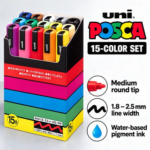 uni POSCA Paint Marker PC-5M Medium Bullet Tip 15-Color Set — Product details