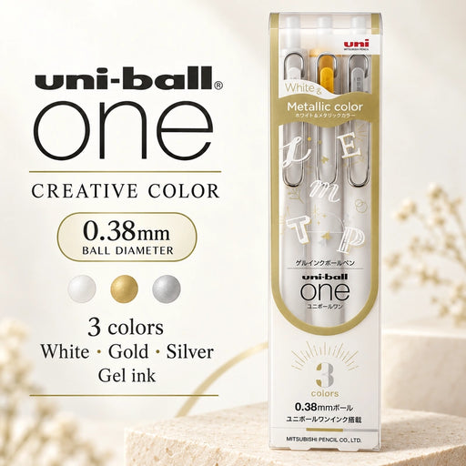 uni-ball One Creative Color Gel Pen 0.38mm White Gold Silver 3 Color Set — Product details
