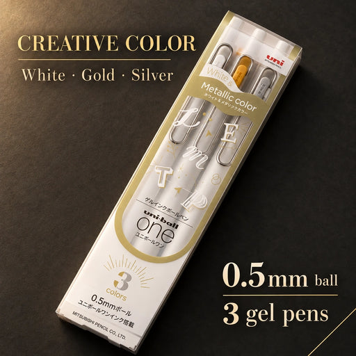 uni-ball One Creative Color Gel Pen 0.5mm White Gold Silver 3 Color Set — Product details