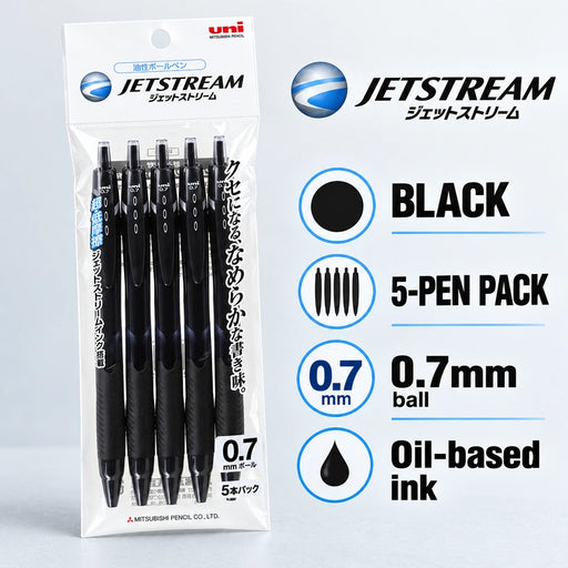 uni Jetstream Standard Ballpoint Pen 0.7mm Black (Pack of 5) — Product details
