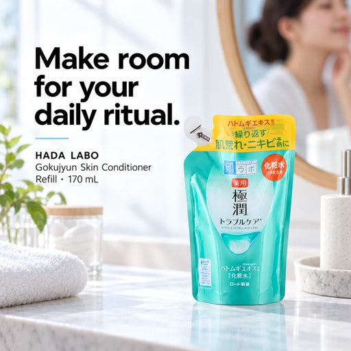 Rohto Hada Labo Gokujyun Skin Conditioner Refill 170ml — Usage illustration