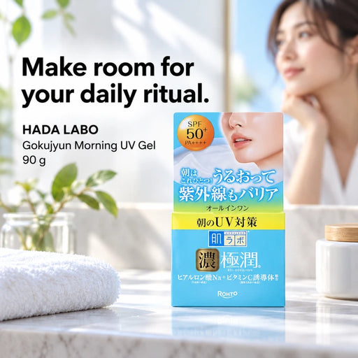 Rohto Hada Labo Gokujyun High-Performance All-in-One Morning UV Care 90g — Usage illustration