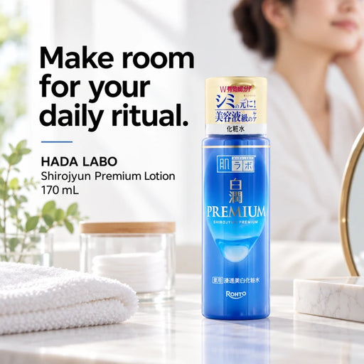 Rohto Hada Labo Shirojyun Premium Penetrating Brightening Lotion 170ml — Usage illustration