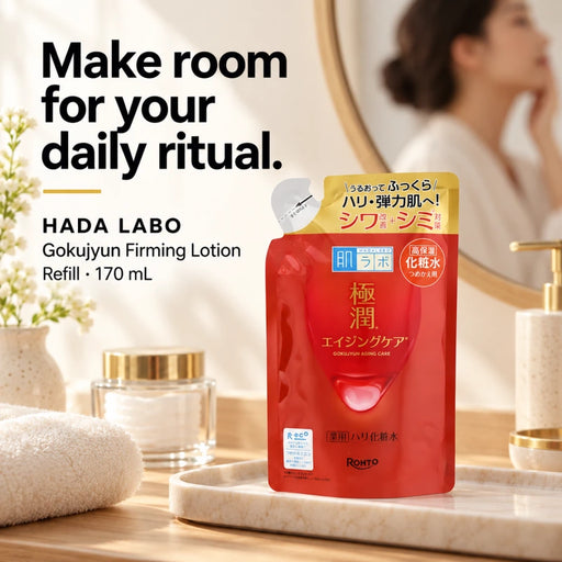 Rohto Hada Labo Gokujyun Firming Lotion Refill 170ml — Usage illustration