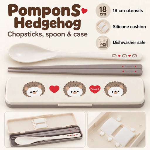 SKATER Children's Chopsticks & Spoon Set PomponS Hedgehog — Product details