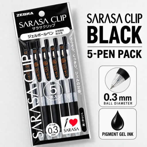 ZEBRA Sarasa Clip Gel Pen 0.3mm Black 5-Pack — Product details