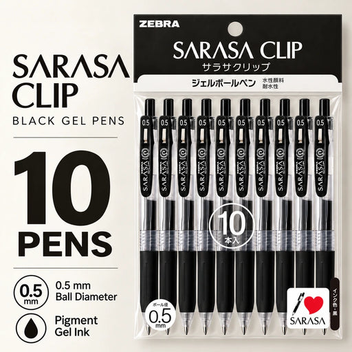 ZEBRA Sarasa Clip Gel Pen 0.5mm Black 10-Pack — Product details