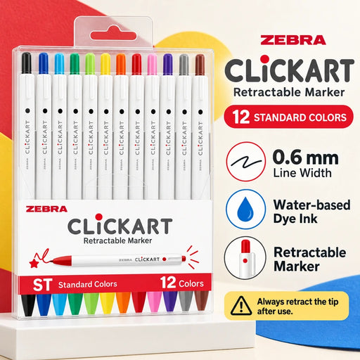 ZEBRA ClickArt Water-Based Marker Pen 0.6mm 12-Color Set ST Standard — Product details