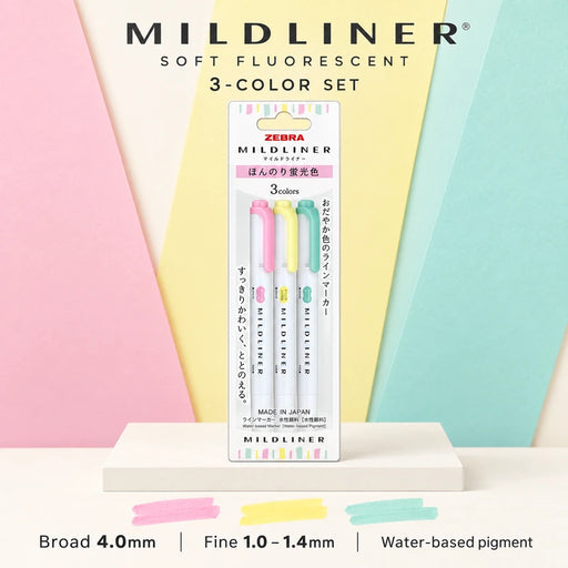 ZEBRA Mildliner Double-Sided Highlighter Soft Fluorescent 3-Color Set — Product details
