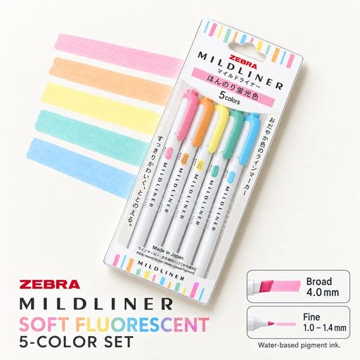 ZEBRA Mildliner Double-Sided Highlighter Soft Fluorescent 5-Color Set — Product details
